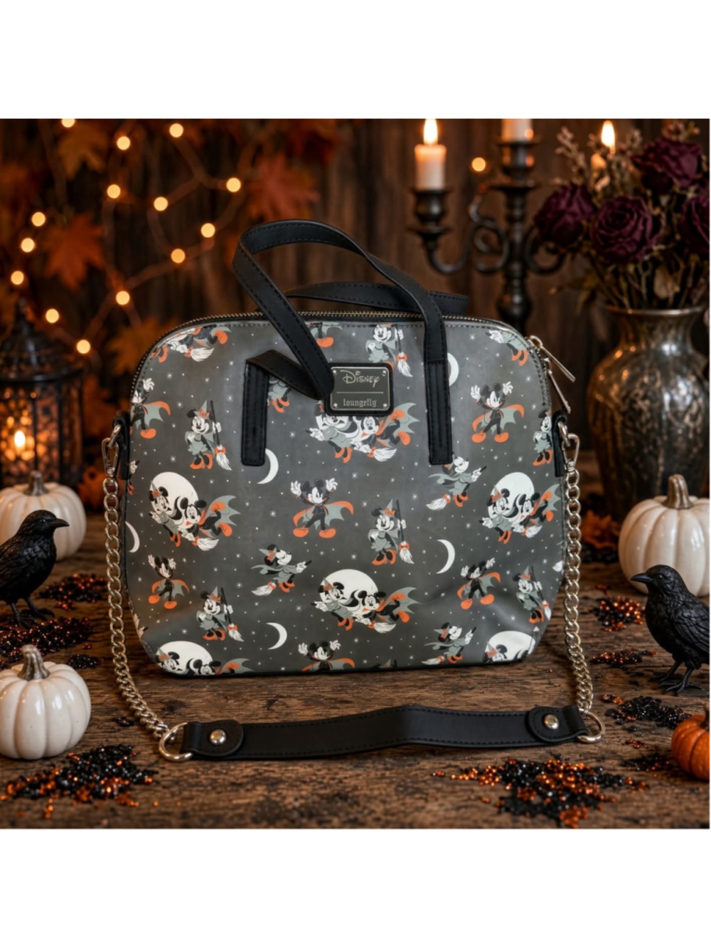 Disney Loungefly Mickey Minnie Halloween Crossbody Satchel Bag Witch Vampire